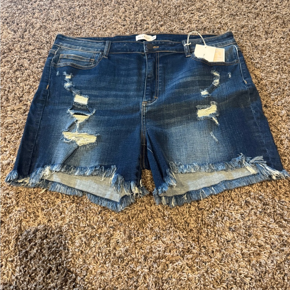 Cello Dark Blue Distressed Jean Shorts
